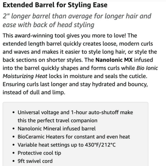 Bio Ionic Black Curling Iron 1 in OR 1.25 inch long barrel salon quality - Picture 2 of 2